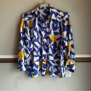 VTG 80’s Levante 100% Pure Silk Hawaiian Floral  Blouse Button Shirt​​